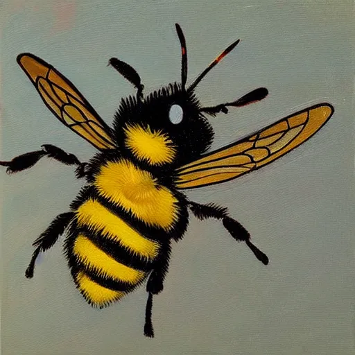 Image similar to an oil painting of a bee with human face