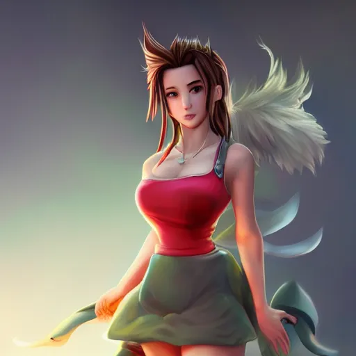 Image similar to head to toe shot of aerith aeris by logan cure, BangkuART, sakimichan, yan gisuka, zeronis, dan eder, nick silva, Ja Mong, 4k, artstation