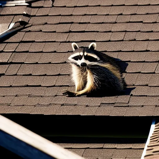 Prompt: raccoon on roof, backlit,