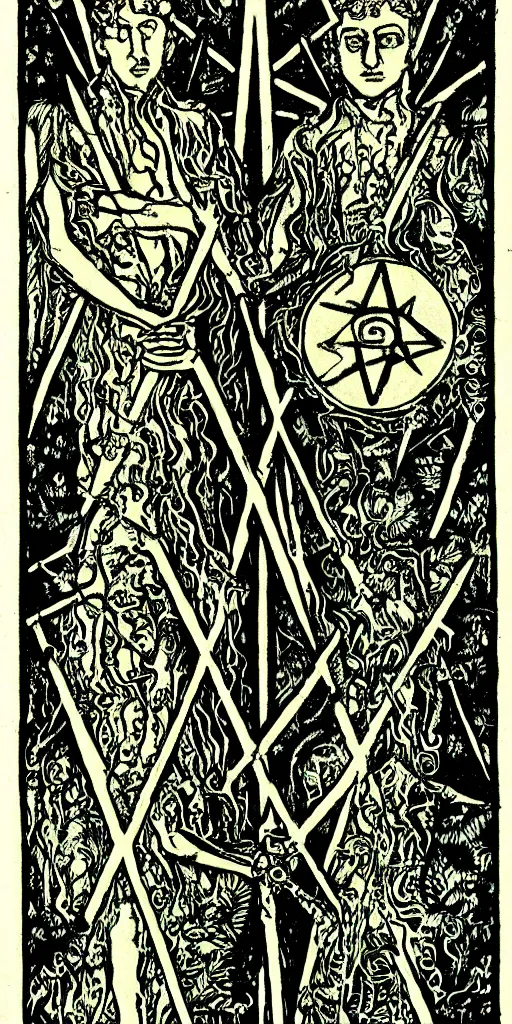 Prompt: two of pentacles tarot card by austin osman spare