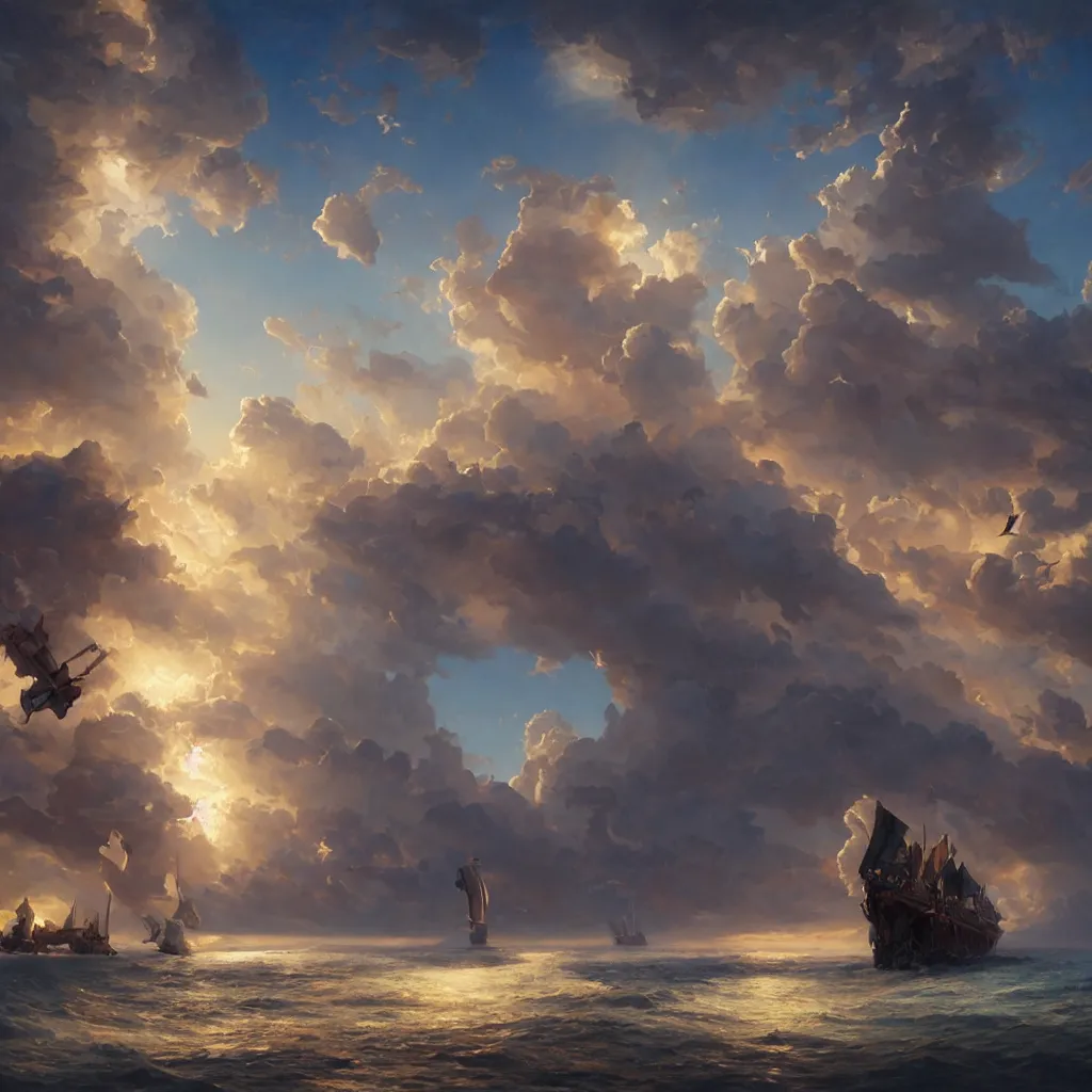 Image similar to a sending down [ of the revelation ] from him who created the earth and the lofty heavens, overdetailed art, noah's ship, by greg rutkowski, by rhads, sharp focus