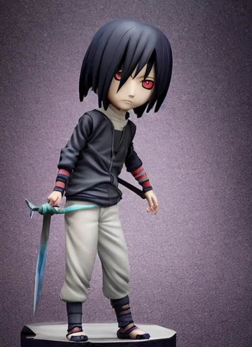 Prompt: chibi uchiha sasuke anime figurine, electricity, art by gerald brom, greg rutkowski and artgerm and james jean and zdzisław beksinski, unreal engine, studio lighting