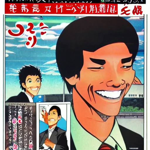 Image similar to japanese magazine advert for obama anime, 1 9 8 5