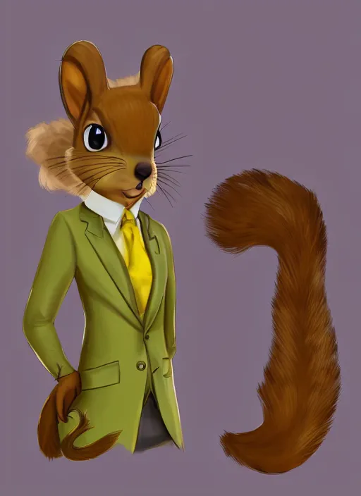 Image similar to squirrel anthro as a dapper bartender with a big fluffy tail, detailed painterly art style, 🐿🍸🍋, furaffinity, trending on artstation