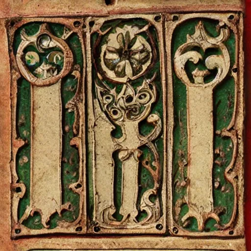 Prompt: medieval intrincate ornaments on antique middle ages book