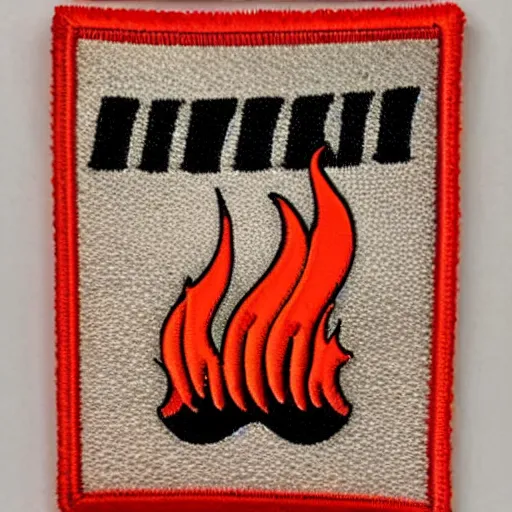 Prompt: vintage minamilist windy fire flame warning label patch