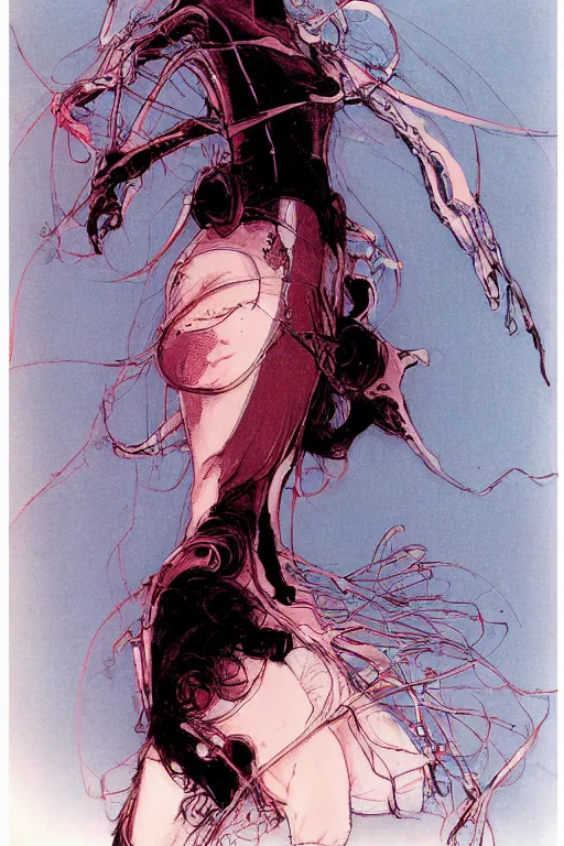 Prompt: zoom out portrait of mad lady scientist, illustration by katsuhiro otomo, brom, jeffrey catherine jones, moebius concept art