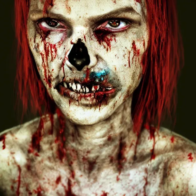 Image similar to hyper realistic photo portrait redneck zombie woman cinematic, artstation