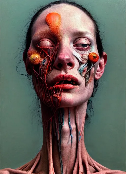 Image similar to there is ugliness in beauty, but there is also beauty in ugliness detailed portrait painting inspired by beksinski and alex gray, accurate anatomy, vintage, by jenny saville, edward hopper trending on artstation. 8 k