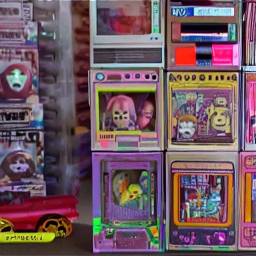 Prompt: vhs footage of a terrifying liminal space and a super creepy toy