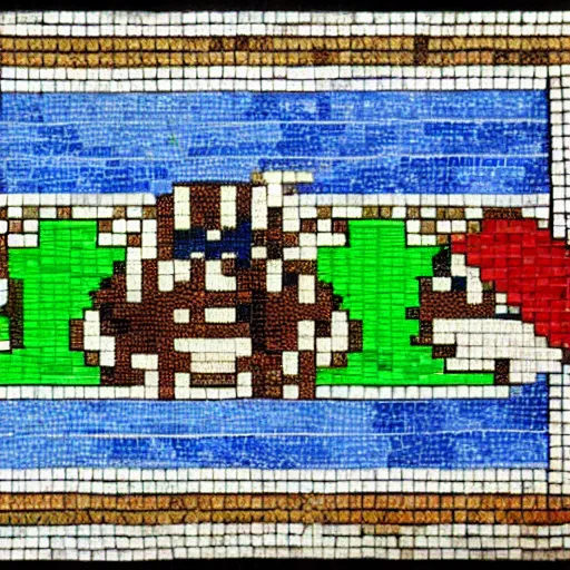 Prompt: a roman mosaic of super mario bros 2