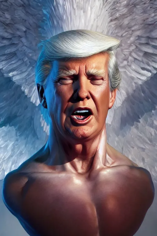 Image similar to donald trump as an angel, anatomy, bathed in light, highly detailed, photorealistic, artstation, smooth, sharp focus, illustration, unreal engine 5, 8 k, art by artgerm and greg rutkowski and edgar maxence