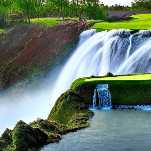 Image similar to golf course with waterfall