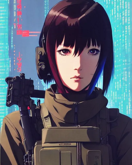 Image similar to girl wearing tactical gear | | very very anime!!!, fine - face, audrey plaza, realistic shaded perfect face, fine details. anime. realistic shaded lighting poster by ilya kuvshinov katsuhiro otomo ghost - in - the - shell, magali villeneuve, artgerm, jeremy lipkin and michael garmash and rob rey