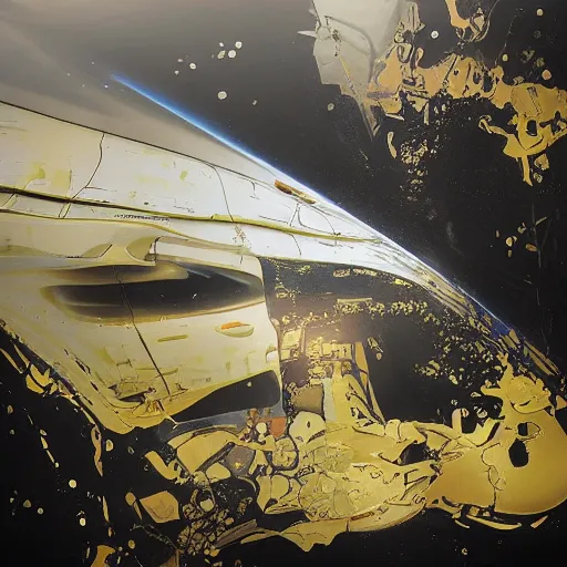 Image similar to digital sci-fi oily gloss reflection zaha hadid airport motherboard with organic forms in liquid and oil on the coronation of napoleon painting, on moon with medium size man walking with black background and digital billboard in the middle. unreal engine 5, keyshot, octane, artstation trending, by Zaha Hadid architects, by Matrix film color, high contrast pinterest black plastic, dark atmosphere pinterest tilt shift, 4k, 8k, 16k.