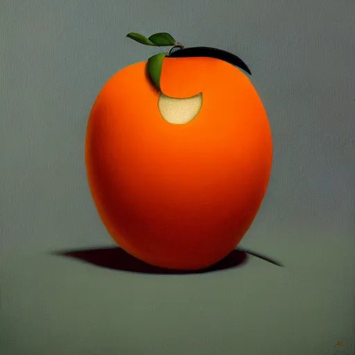 Image similar to a magritte painting masterpiece exposed in Paris : an apple talking to an orange on black hat, This 4K HD image is Trending on Artstation, featured on Behance, well-rendered, extra crisp