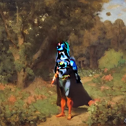 Image similar to Batman in a pastoral setting, painted by Jean-Joseph Benjamin-Constant, oil on canvas