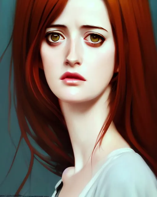 Image similar to portrait Anime as eva green girl cute-fine-face, brown-red-hair pretty face, realistic shaded Perfect face, fine details. Anime. realistic shaded lighting by Ilya Kuvshinov katsuhiro otomo WLOP Jeremy Lipkin and Giuseppe Dangelico Pino and Michael Garmash and Rob Rey