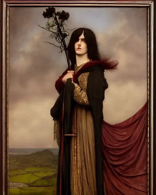 Prompt: a portrait of the prince of masculinity, art by tom bagshaw and manuel sanjulian and thomas cooper gotch, pre raphaelite, art nouveau