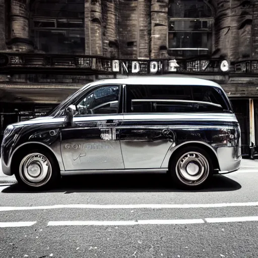 Prompt: chrome london taxi