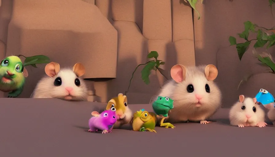 Prompt: very very very cute hamsters by Max Kostenko and Bobby Chiu, disney, pixar, MPC, Framestore, character design for animation, video game character, cute, adorable, uplight, a lineup of characters, big disney eyes, symmetrical eyes, cuteness, 3d render, octane rendered, highly detailed, cinematic lightning, rendered by maya and houdini, highly detailed, unreal engine, Trending on Artstation, octane render, 4k, 8k, HD, oil on Canvas by Elena Zhurikhina and Goro Fujita and Charlie Bowater