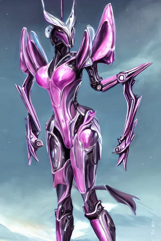 Image similar to galactic sized detailed elegant beautiful stunning quality giantess saryn prime warframe anthro mecha female dragon goddess, pink body, sleek metal head, sleek visor, smooth pink skin, sleek silver armor, bigger than galaxy, sharp paws, epic proportions, epic scale, epic size, warframe fanart, furry, dragon art, goddess, giantess, furaffinity, octane