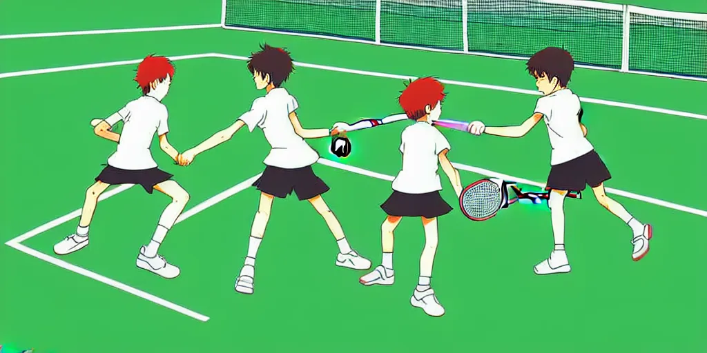 Image similar to digital art of kids playing tennis by studio ghibli