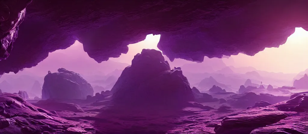 Prompt: one astronaut on purple [ [ [ crystal ] ] ] caves, beautiful dynamic lighting, cinematic, wide angle establishing shot, extremely high detail, photo realistic, cinematic lighting, post processed, concept art, artstation, matte painting, style by frederic church, raphael lacoste, unreal engine 8 k, roger deakins