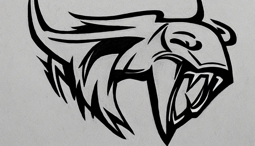 Image similar to pencil sketch!!! of a stylized angry bull head, symbol, sports logo!!!