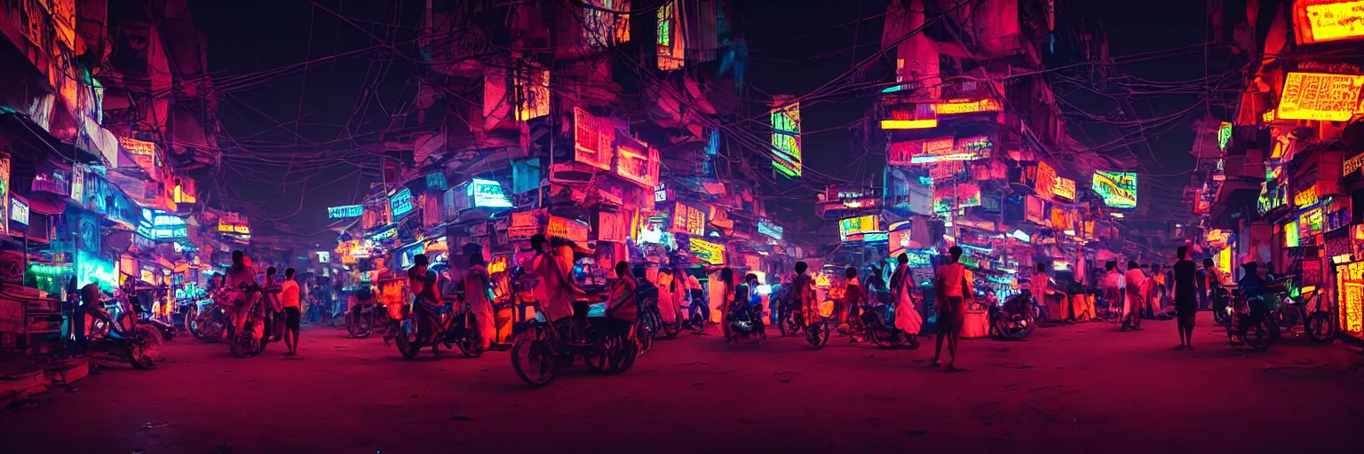 Image similar to Cyberpunk Residents, futuristic Phnom-Penh Cambodia, neon dark lighting