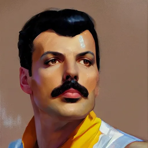 Prompt: greg manchess portrait painting of freddie mercury as super mario, medium shot, asymmetrical, profile picture, organic painting, sunny day, matte painting, bold shapes, hard edges, street art, trending on artstation, by huang guangjian and gil elvgren and sachin teng