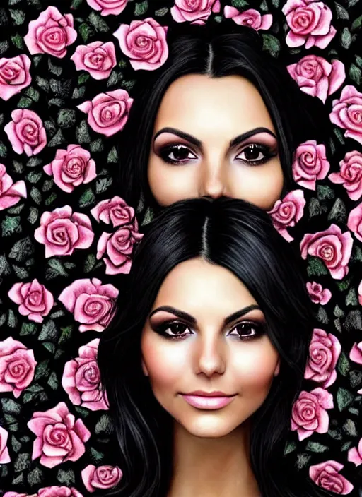 Prompt: amazingly complex portrait of Victoria Justice laying in a bed of black roses as a goddess staring curiously at you. soft detailed painting at 16K resolution and amazingly epic visuals. epically beautiful image. amazing effect, image looks gorgeously crisp as far as it's visual fidelity goes, absolutely outstanding. vivid clarity. ultra detail. iridescent. mind-breaking. mega-beautiful pencil shadowing. beautiful face. Ultra High Definition. soft shading. soft texture. intensely beautiful.