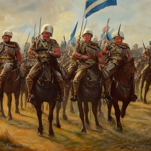 Prompt: found footage of general boris johnson leading his men into battle, glorified image, 8k, oil painting , silly mustache