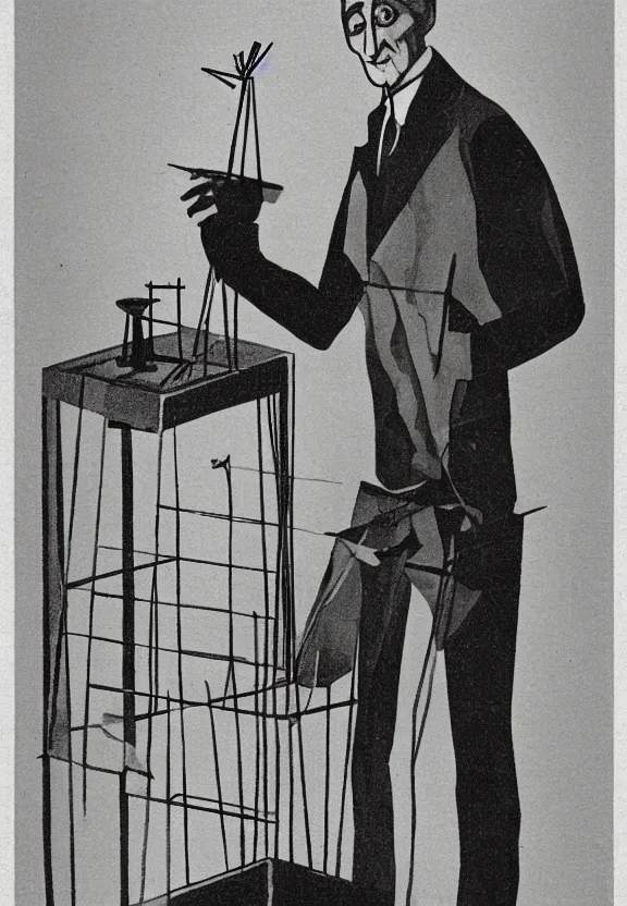 Image similar to a concept drawing of marcel duchamp holding up a chess - piece wire - machine, a surrealist painting by marcel duchamp, complex artificial - intelligence machinery, minimal sketch flow - chart, academic art, 1 9 2 0 s