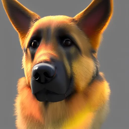 Prompt: 3 d model of a rainbow colored german shepherd, octane render, raytraced