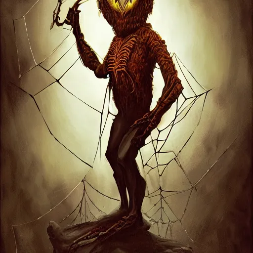 Image similar to Portrait of Handsome Spider Cryptid Model Standing, the humanoid. willian murai Pete Mohrbacher Raymond Swanlandy todd lockwood marc simonetti stephan matiniere Lamin Martin.