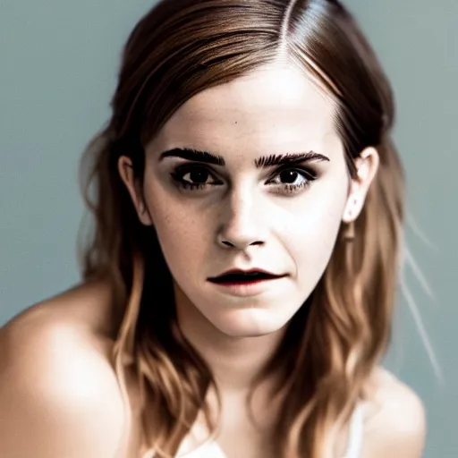 Image similar to Emma Watson sitting in chair for GQ, XF IQ4, 150MP, 50mm, f/1.4, ISO 200, 1/160s, natural light, Adobe Photoshop, Adobe Lightroom, DxO Photolab, Corel PaintShop Pro, rule of thirds, symmetrical balance, depth layering, polarizing filter, Sense of Depth, AI enhanced, HDR