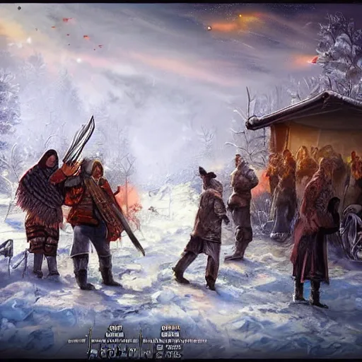 Image similar to digital art, trending on artstation, battle of gypsy clans in a nuclear winter