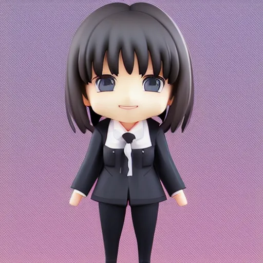 Image similar to character face portrait of a singular kawaii chibi in the sytle of kyoto animation, in simple background, nendoroid eyes, blender, toon rendering, toon shader, unity chan