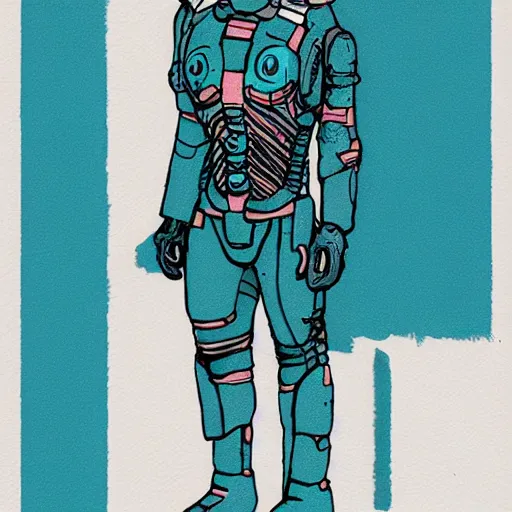 Image similar to ‘dead space’ isaac clark suit, piet mondrian, teal palette