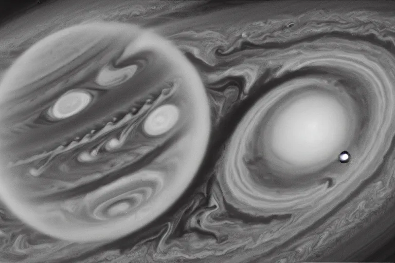 Image similar to the planet jupiter colliding with planet earth, photo taken from the surface of planet earth, black and white spielberg 3 5 mm film cinematic 4 k