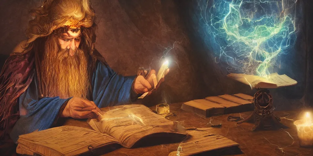 Image similar to wizard doing a tarot reading, cards, fantasy, digital art, soft lighting, 4 k, trending on artlist, medium close up