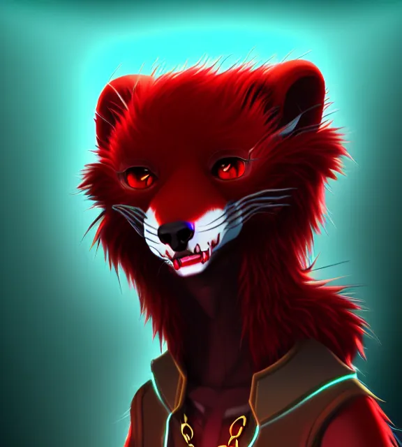 Image similar to furry - male - red - black - weasel - necromancer - fursona uhd ue 5 visual novel pc game expressions