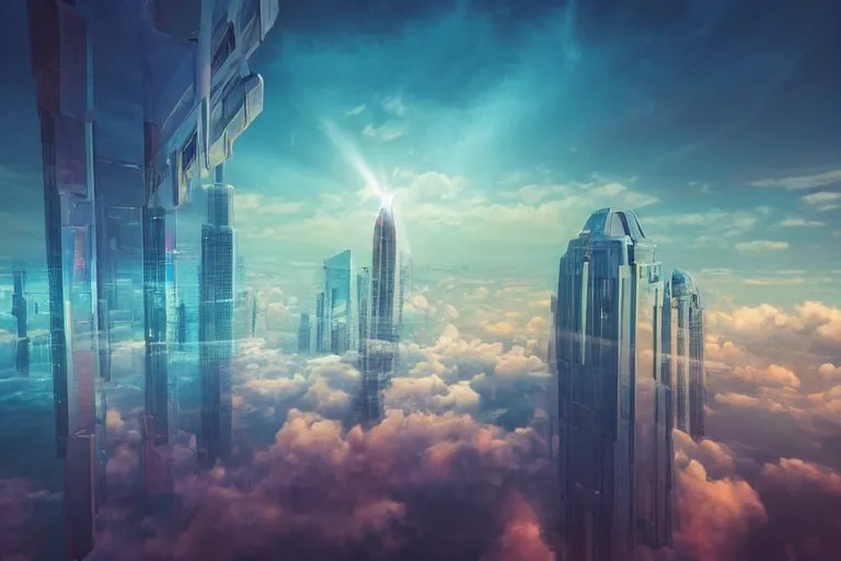 Prompt: city mirror image in the sky, hyper real, 8k, colorful, 3D cinematic volumetric light, atmospheric light, studio ghibli inspired, fantasy LUT, high contrast, epic composition, sci-fi, dreamlike, surreal, angelic, by Moebius,