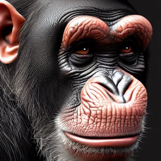 Image similar to a high detail shot of a chimp wearing a suit, smoking, render, cgsociety, photorealism