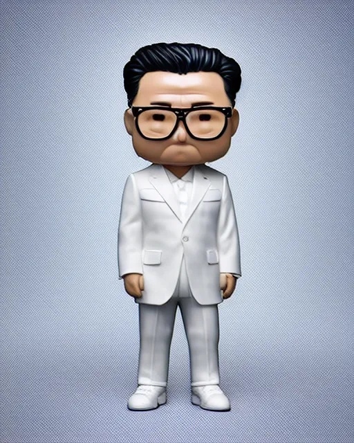 Image similar to full body 3d render of kim yong-un as a funko pop, studio lighting, white background, blender, trending on artstation, 8k, highly detailed