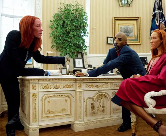 Image similar to Jen Psaki and Tupac Shakur acting fools high on LEAN in the oval office , Photograph By Rineke Dijkstra; by Yoichi Okamoto