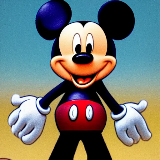 Prompt: Mickey Mouse the destroyer of worlds, photorealistic, film still, desolate