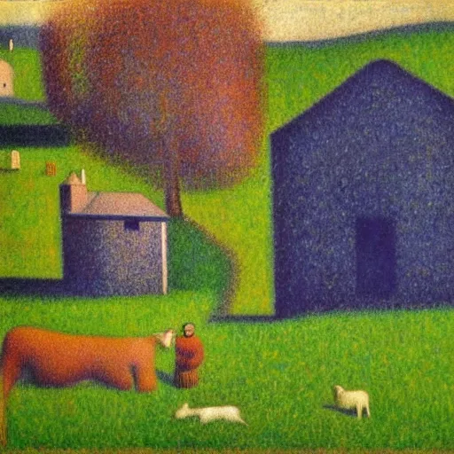 Prompt: small irish homestead by georges seurat