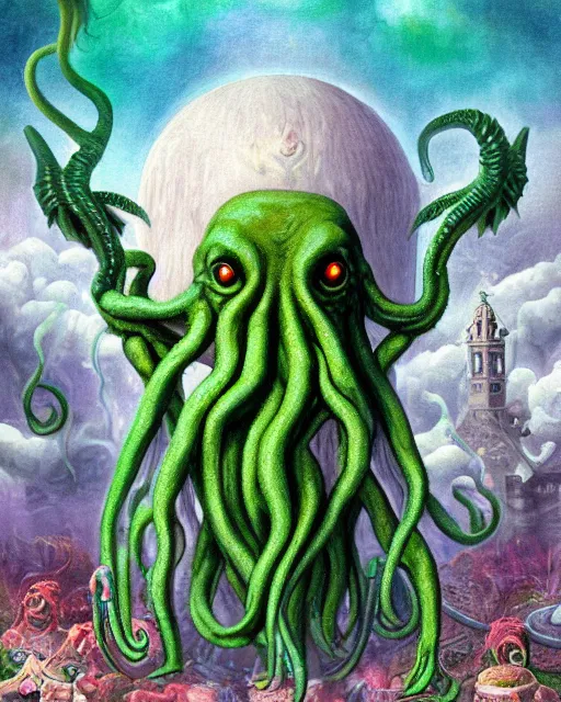 Prompt: cthulhu ， painting photoshop by mark ryden and pixar and hayao miyazaki, 8 k